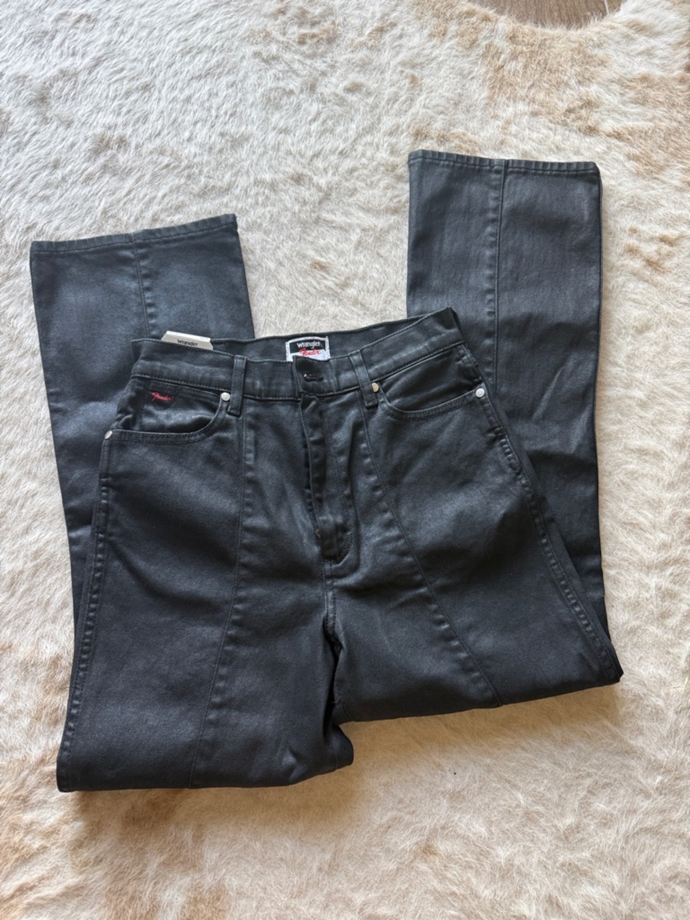 Wrangler Coated Black High-Rise  Kick Crop Flare Jeans
